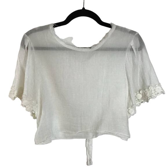 loveshackfancy sheer white cotton short sleeve crop top small - Picture 1 of 8